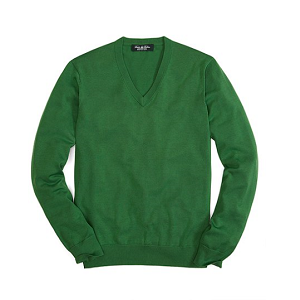 Country Club Silk and Cotton Solid V-Neck Sweater - Green
